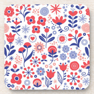 Dessous-de-verre Motif floral bleu et de corail