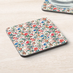 Dessous-de-verre Motif floral bleu vert rouge du 19e siècle vintage