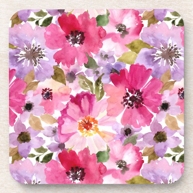 Dessous-de-verre Motif floral d'aquarelle d'été (Devant)