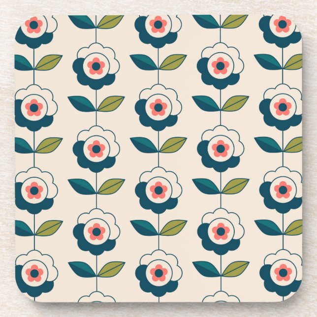 Dessous-de-verre Motif floral de rétro turquoise (Devant)