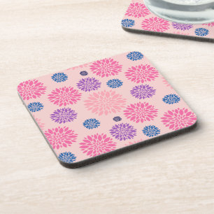 Dessous-de-verre Motif floral décoratif rose violet et bleu