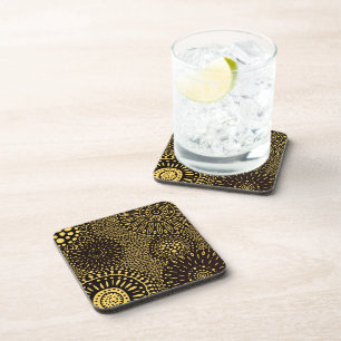 Dessous-de-verre Motif Floral Ethnique Noir Or Vintage Rigide  