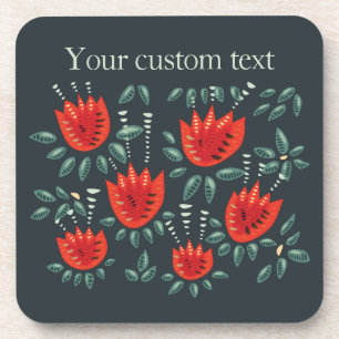 Dessous-de-verre Motif floral foncé de la tulipe rouge Texte person