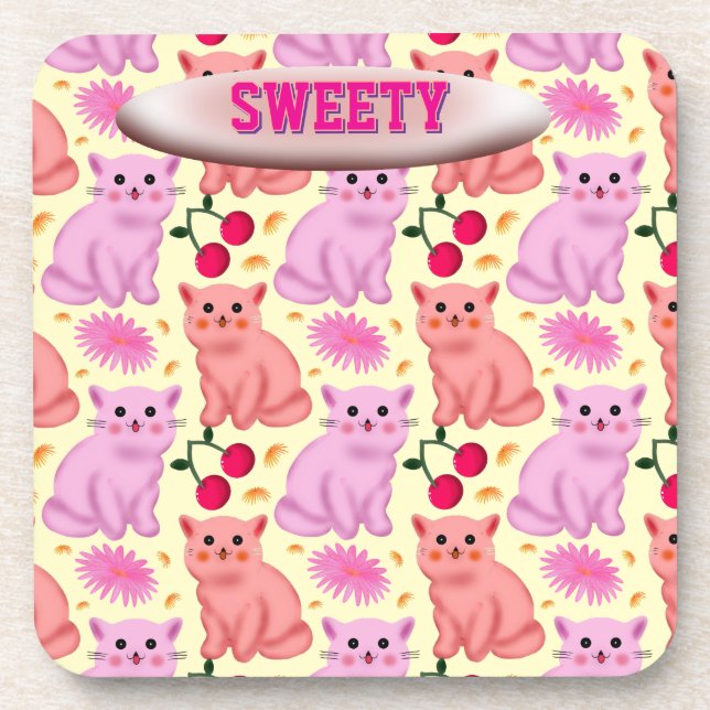 Dessous-de-verre Motif Floral Personnalisé de Cerise de Chat Mignon (Devant)