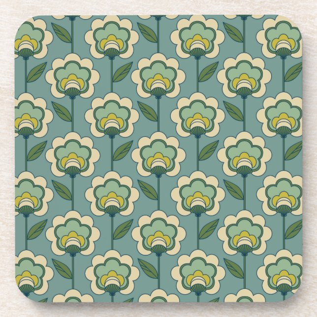 Dessous-de-verre Motif floral turquoise et jaune (Devant)