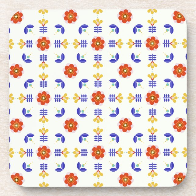 Dessous-de-verre Motif géométrique de fleur au néon d'art populaire (Devant)