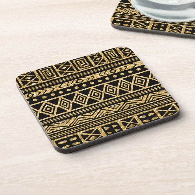 Dessous-de-verre Motif géométrique tribal or et noir (Côté gauche)