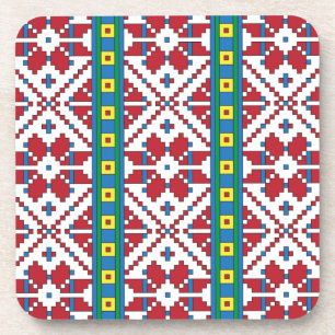 Dessous-de-verre Motif géométrique tribal rouge, bleu et blanc étoi
