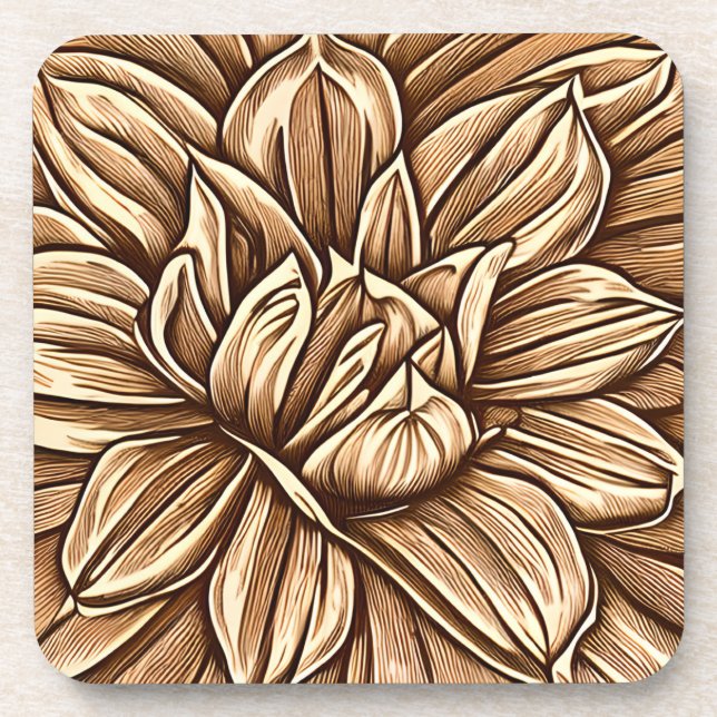 Dessous-de-verre Motif Giant Peony en Brown et beige (Devant)