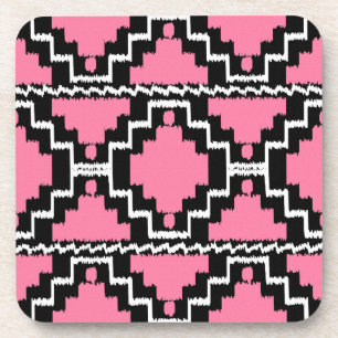 Dessous-de-verre Motif Ikat Aztec - Fuchsia rose, noir et blanc