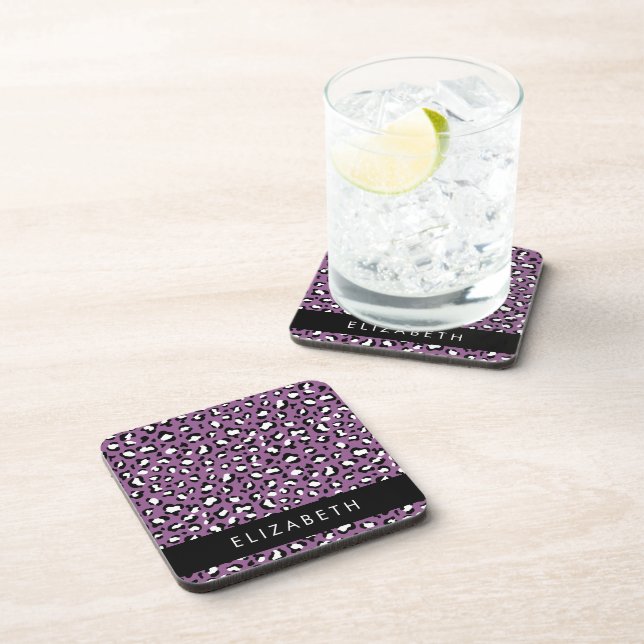 Dessous-de-verre Motif léopard, Spots, Leopard pourpre, Votre Nom (Côté Droit)