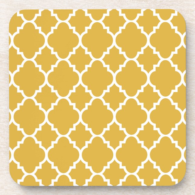Dessous-de-verre Motif marocain de Quatrefoil blanc d'or (Devant)
