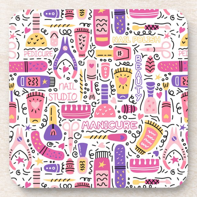 Dessous-de-verre Motif mignon de manucure de griffonnage (Devant)