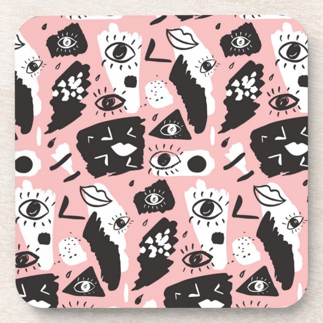 Dessous-de-verre Motif moderne abstrait d'oeil et de lèvres (Devant)