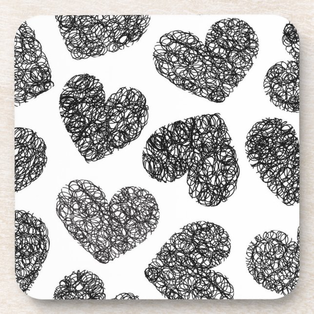 Dessous-de-verre Motif moderne Black and White Doodle Hearts (Devant)