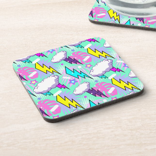 Dessous-de-verre Motif Neon Lightning Bolts & Stars (Côté gauche)