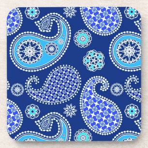 Dessous-de-verre Motif Paisley, bleu cobalt et blanc