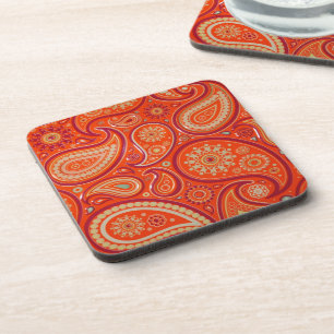 Dessous-de-verre Motif Paisley Orange Orné