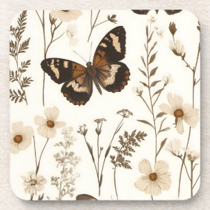 Dessous-de-verre Motif papillon et fleur fantaisiste