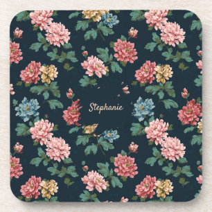 Dessous-de-verre Motif Peony vintage coloré sur Arrière - plan noir