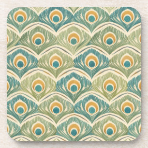 Dessous-de-verre Motif plume de paon doux en sauge & or