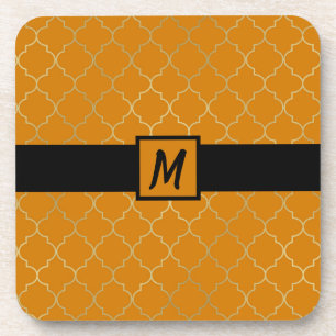 Dessous-de-verre Motif Quatrefoil Jaune Curcuma et Or