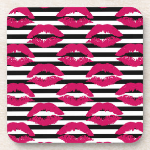 Dessous-de-verre Motif rayé du baiser B&W de rouge à lèvres