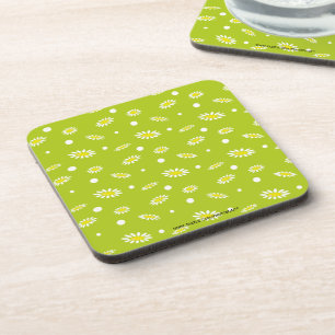 Dessous-de-verre Motif rétro de printemps à pois et marguerite vert