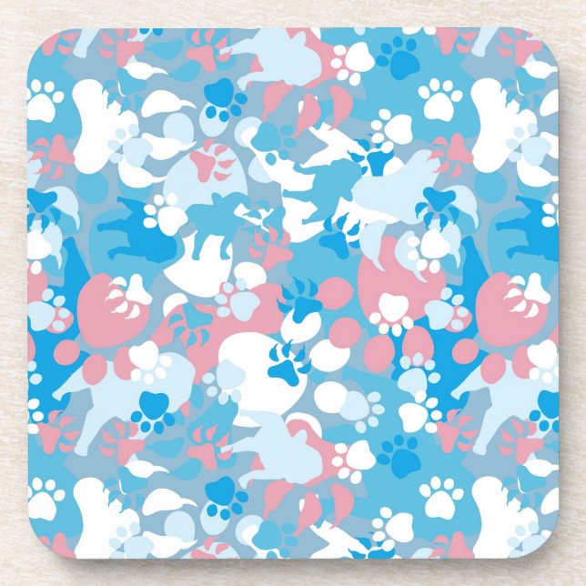 Dessous-de-verre Motif rose et bleu de chien de camouflage (Devant)