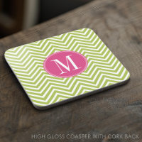 Motif rose et vert Chevron avec Monogramme