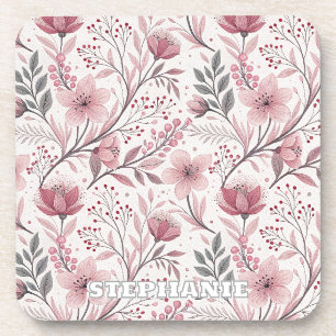 Dessous-de-verre Motif Sakura en fleurs de cerises roses sur blanc