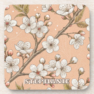 Dessous-de-verre Motif Sakura en fleurs de cerisier rose sur rose (