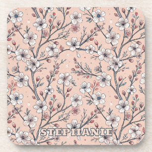 Dessous-de-verre Motif Sakura en fleurs de cerisier rose sur rose (