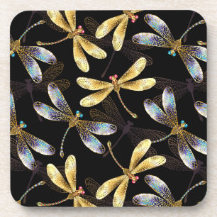 Dessous-de-verre Motif sans couture avec libellules d'or