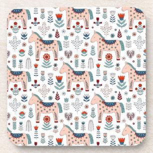 Dessous-de-verre Motif scandinave d'art populaire de cheval