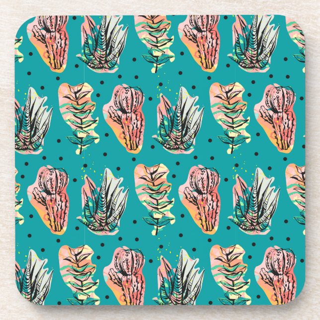 Dessous-de-verre Motif Succulent de Cactus Graphiques Abstraits (Devant)