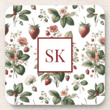 Motif sucré de fraise et de fleurs Monogramme pers