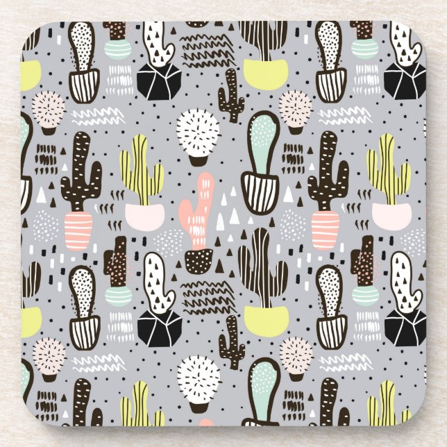 Dessous-de-verre Motif texturisé tiré par la main de cactus (Devant)