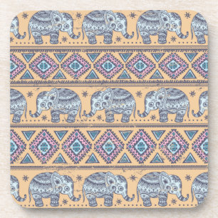 Dessous-de-verre Motif tribal d'éléphant ethnique bleu