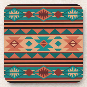 Dessous-de-verre Motif Tribal Sud-Ouest Turquoise Terracotta
