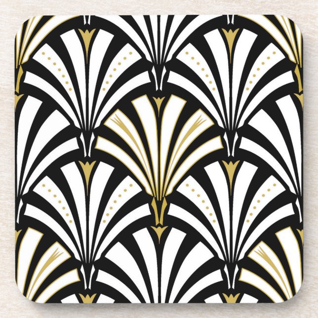 Dessous-de-verre Motif ventilateur Art déco - noir et blanc (Devant)