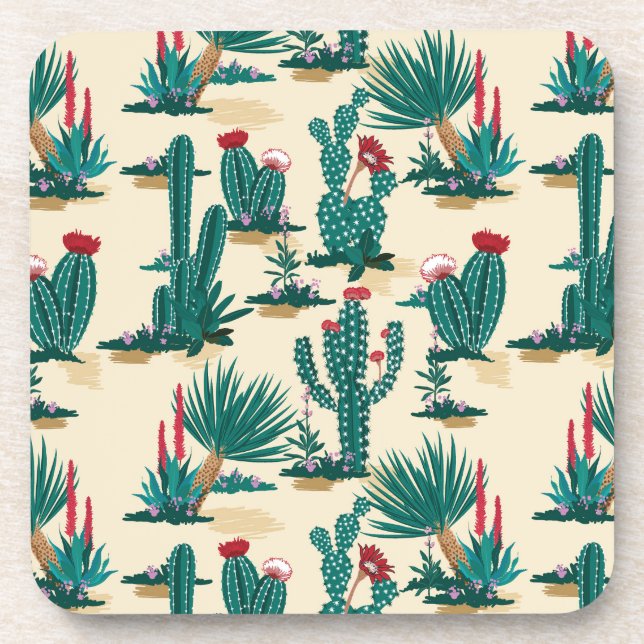 Dessous-de-verre Motif vert et rouge de cactus (Devant)