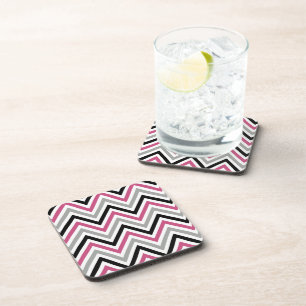 Dessous-de-verre Motif Zigzag, Motif Chevron, rose, gris, noir
