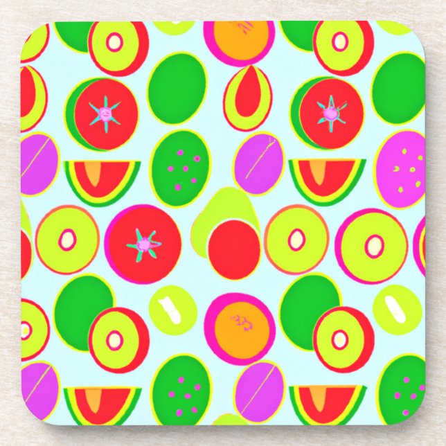 Dessous-de-verre Motifs de fruits exotiques tropicaux. Commandez dè (Devant)