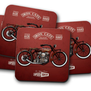 Dessous de verre moto Red Iron Cafe   Ensemble de 