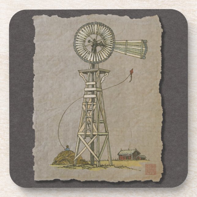 Dessous-de-verre Moulin à vent en bois rustique (Devant)