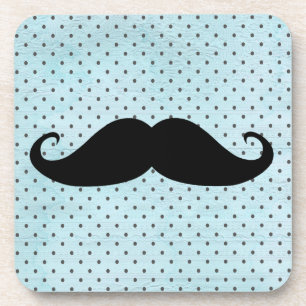 Dessous-de-verre Moustache noire drôle sur le pois bleu turquoise