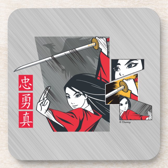 Dessous-de-verre Mulan avec panneaux illustrés d'épée (Devant)
