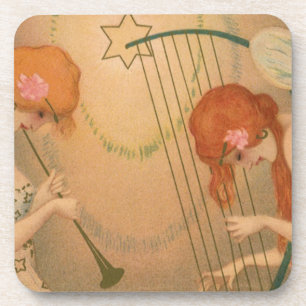 Dessous-de-verre Musique vintage Victorian Angels Musiciens Flute H