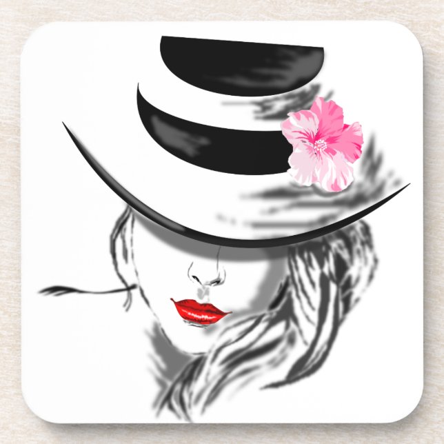 Dessous-de-verre Mystérieuse Lady Beverage Coaster Red Lips (Devant)